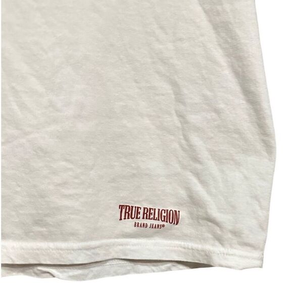 True Religion Large White V Neck T-Shirt Rust Print - Picture 2 of 6